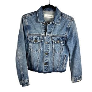Reformation Crop Jean‎ Jacket in Badlands Wash - Distressed Denim Jacket - XS